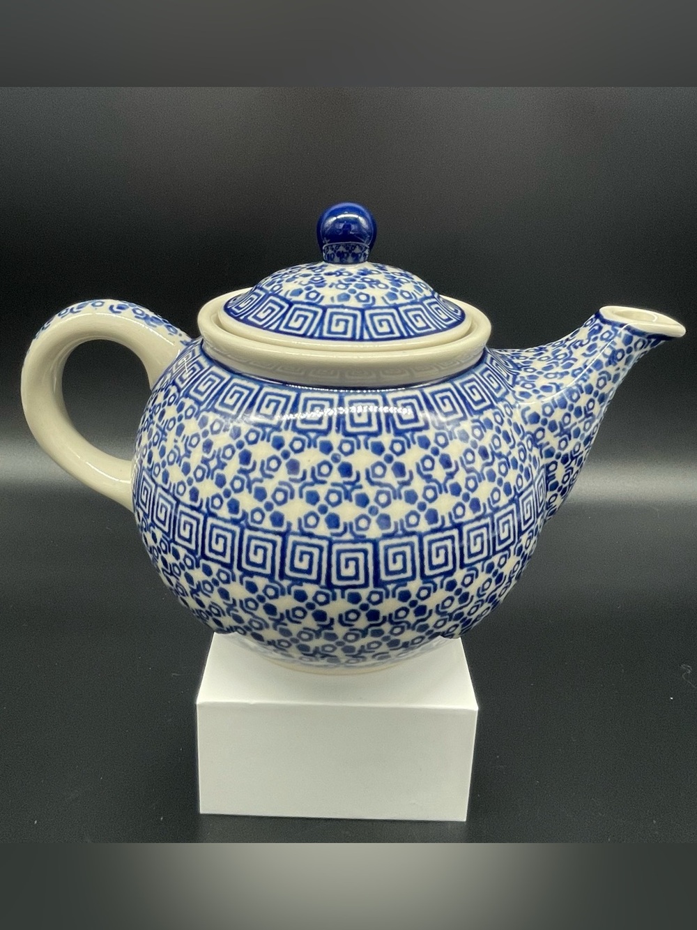 Polish Pottery Ceramika Artystyczna Olympia Blue Rose Polish Teapot